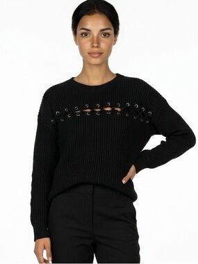 ENTRO | Black Sweater Lace Up Cutout Detail Women’s Size Medium